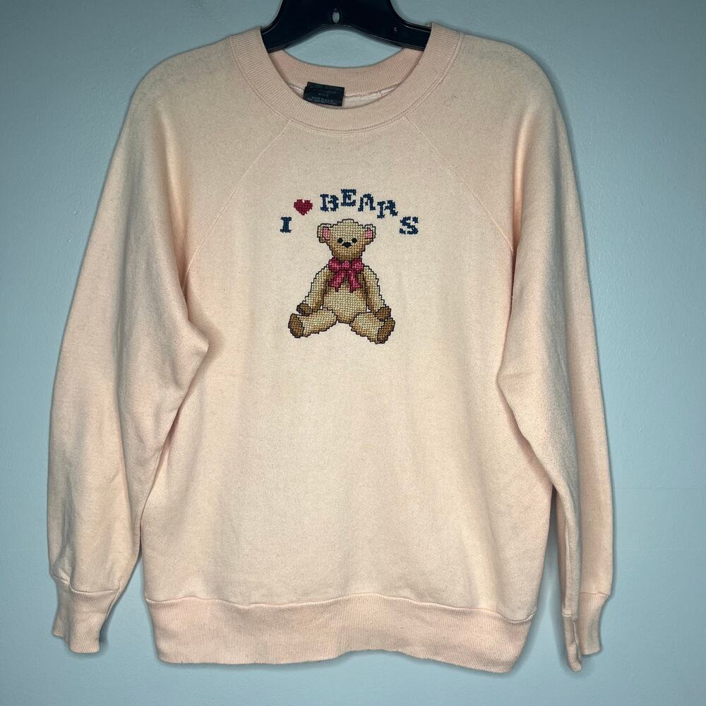 Vintage‎ Steinwurtzel Needle Point Teddy Bears Sweatshirt Pullover Women's Med.